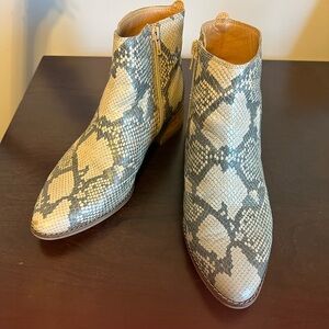Lucky Brand Beige and Gray Snakeskin Ankle Boots